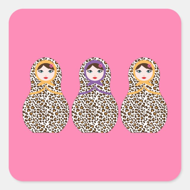 Pegatina Cuadrada Cheetah Print Matryoshka (Anverso)