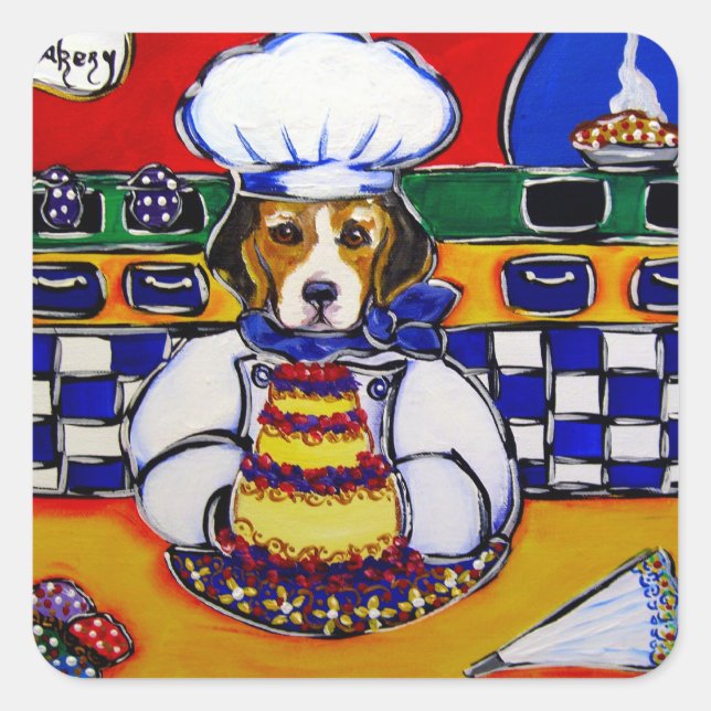 Pegatina Cuadrada Chef Beagle (Anverso)
