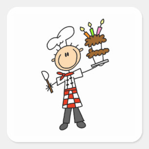 Pegatina Cuadrada Chef Con Tarta De Cumpleaños