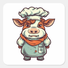 Pegatina Cuadrada Chef Cow Cute Farm Animal