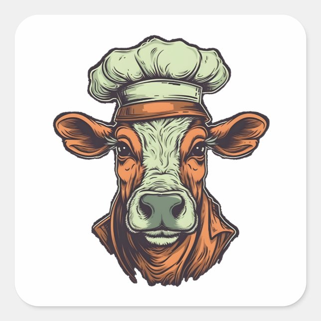 Pegatina Cuadrada Chef Cow Guay Farm Animal Cultivo Chef (Anverso)