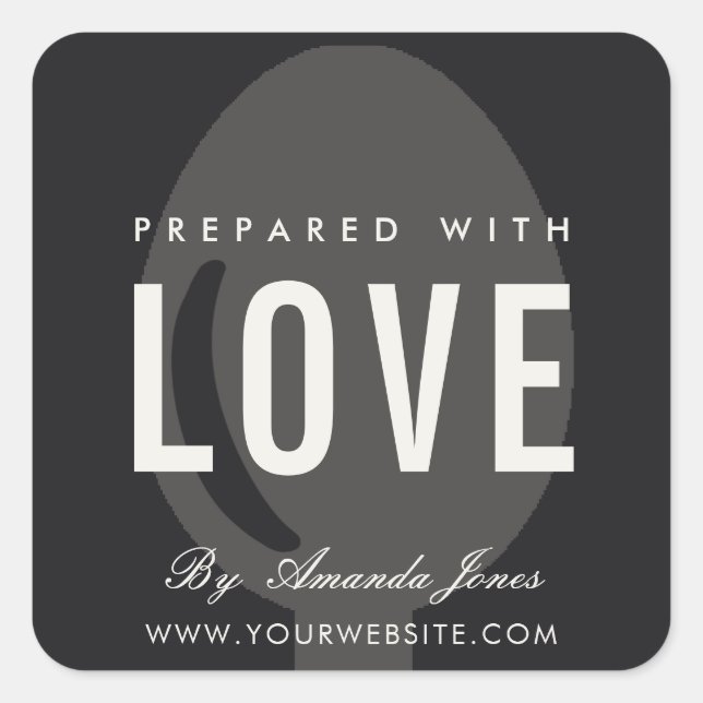 PEGATINA CUADRADA CHEF GRIS NEGRO MÍNIMO PREPARADO CON AMOR (Anverso)