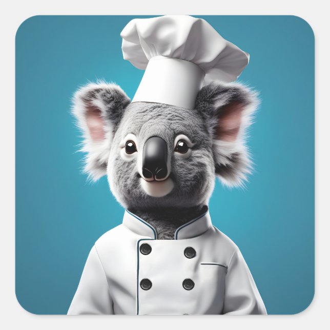 Pegatina Cuadrada Chef Koala (Anverso)