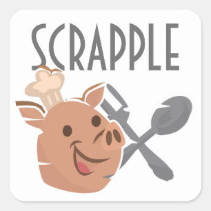 Pegatina Cuadrada Chef Pig Cooking Scrapple