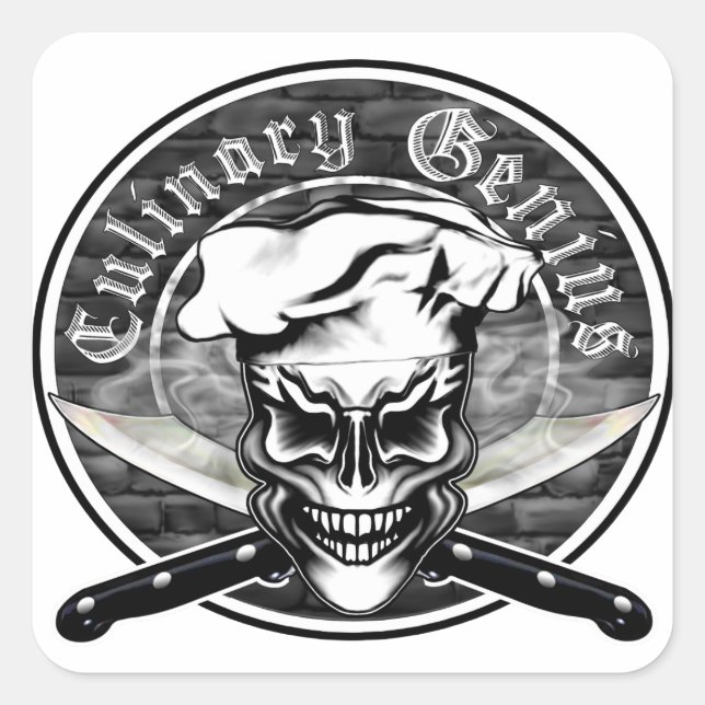 Pegatina Cuadrada Chef Skull 1 (Anverso)