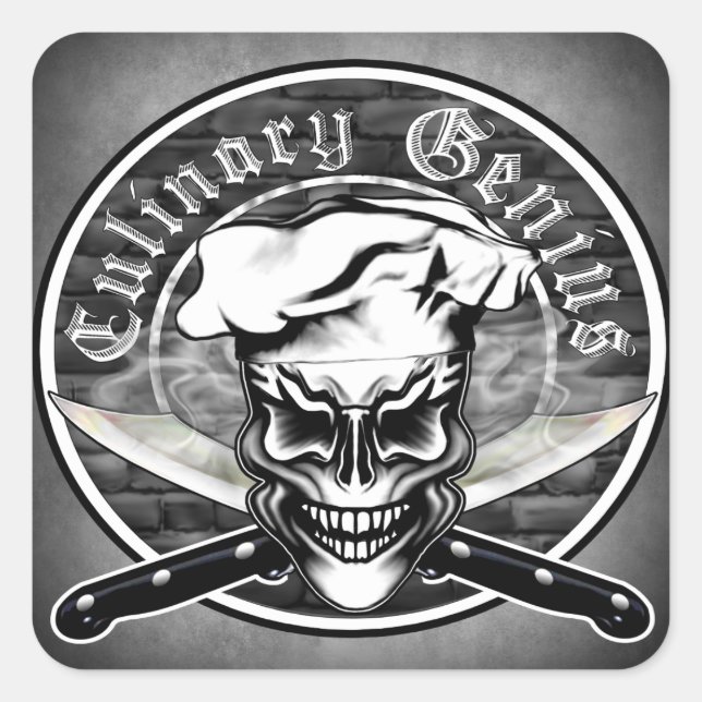 Pegatina Cuadrada Chef Skull 1 (Anverso)