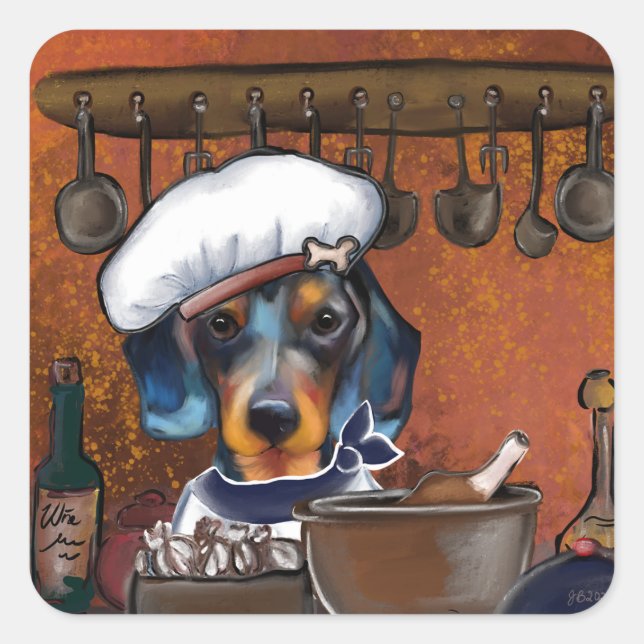 Pegatina Cuadrada Chefs Dachshund (Anverso)