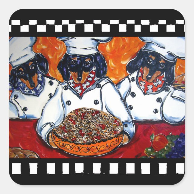 Pegatina Cuadrada Chefs Dachshund (Anverso)