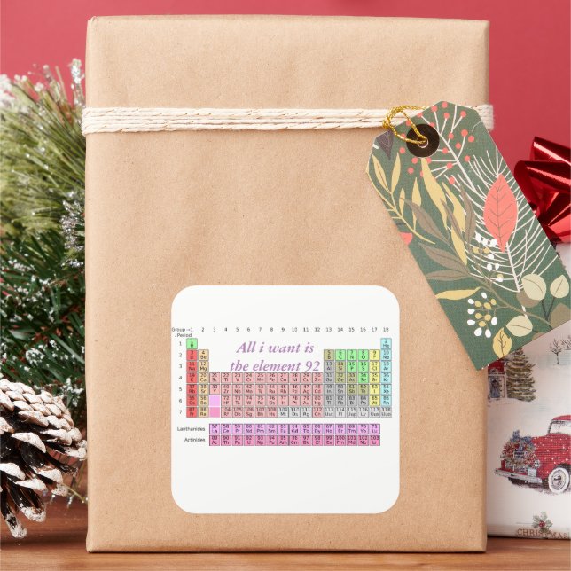 Pegatina Cuadrada Chemistry Teacher Periodic Table All I Want is U (Vacaciones)