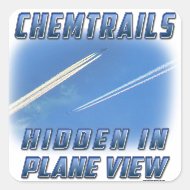 Pegatina Cuadrada Chemtrails en la vista del avión (Anverso)