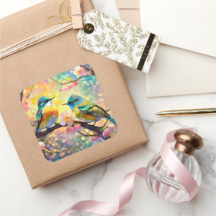 Pegatina Cuadrada Cherry Blossom Fantasy Sunrise Songbirds