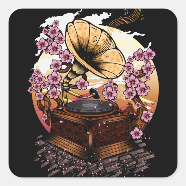 Pegatina Cuadrada Cherry Blossom Musical (Anverso)