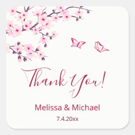 Pegatina Cuadrada Cherry Blossom Thank You Wedding Favor  