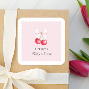 Pegatina Cuadrada Cherry caprichoso en Baby Shower Chica superior