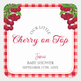 Pegatina Cuadrada Cherry en la cima del otoño Gingham Plaid Baby Sho