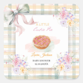 Pegatina Cuadrada Cherry Little Cutie Pastel Gingham Baby Shower