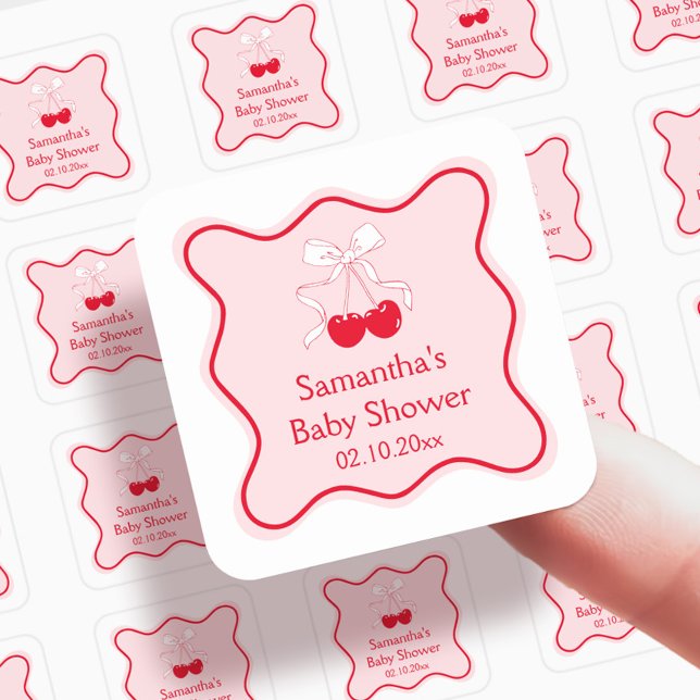 Pegatina Cuadrada Cherry On Top Baby Shower Favor (Subido por el creador)