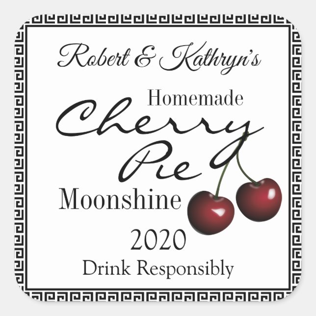 Pegatina Cuadrada Cherry Pie Moonshine casero personalizado (Anverso)