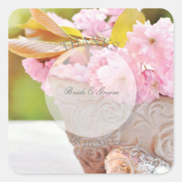 Pegatina Cuadrada Cherryblossoms editable boda-gracias