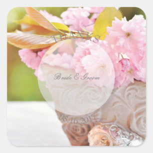 Pegatina Cuadrada Cherryblossoms editable boda-gracias