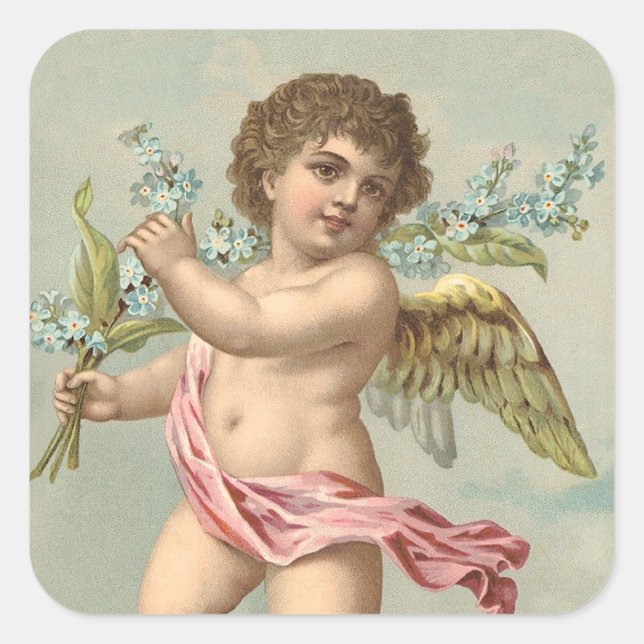 Pegatina Cuadrada Cherub victoriano (Anverso)