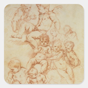 Pegatina Cuadrada Cherubs, principios del siglo XVII (tiza roja sobr