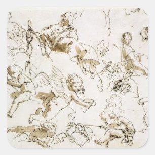 Pegatina Cuadrada Cherubs, principios del siglo XVIII (pluma, tinta 
