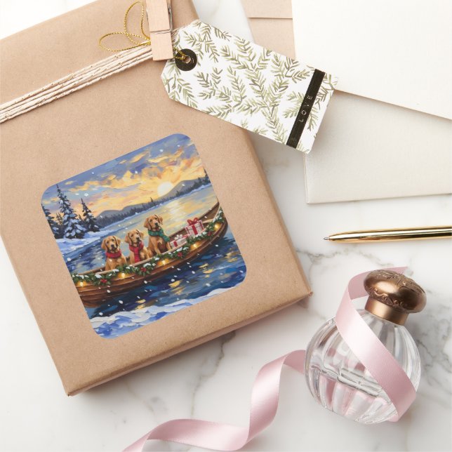 Pegatina Cuadrada Chesapeake Bay Retriever Christmas Boat Holiday (Regalar)