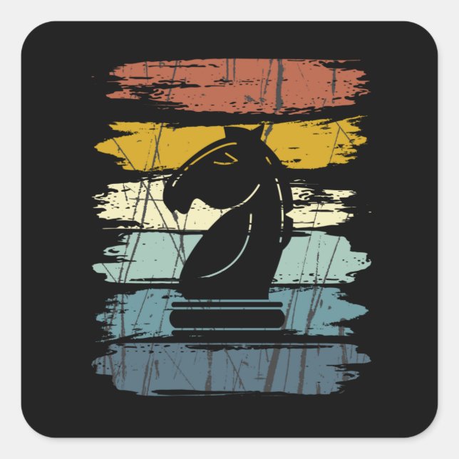Pegatina Cuadrada Chess Horse Retro (Anverso)