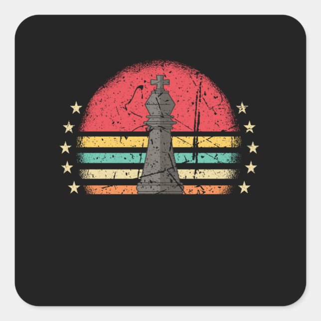 Pegatina Cuadrada Chess Pieces Retro (Anverso)