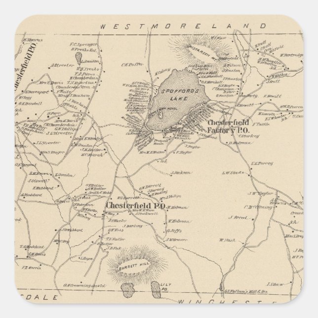 Pegatina Cuadrada Chesterfield, Cheshire Co (Anverso)