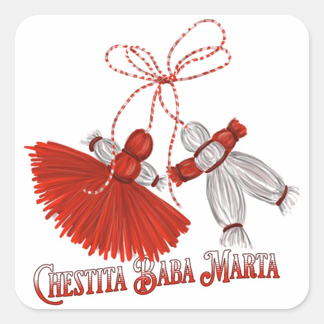 Pegatina Cuadrada Chestita Baba Marta Martenitsas (Anverso)