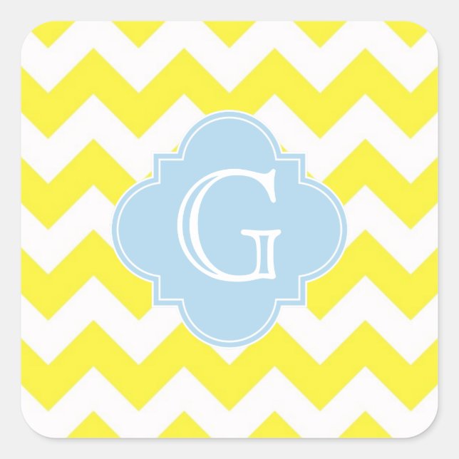 Pegatina Cuadrada Chevron Blanco Amarillo Lt Blue Quatrefoil Monagra (Anverso)