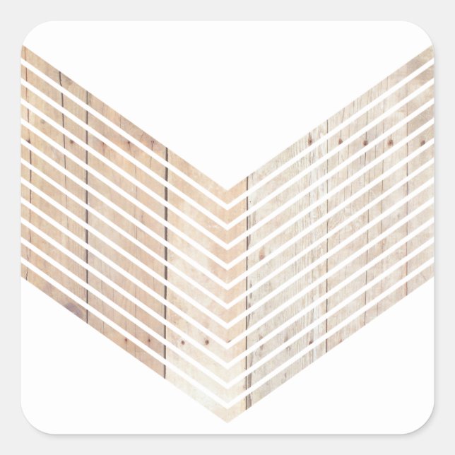 Pegatina Cuadrada Chevron Minimalista blanco con madera (Anverso)