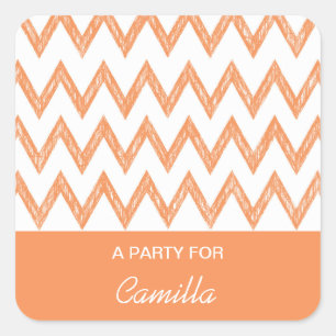 Pegatina Cuadrada Chevron Zigzags, Naranja de lápiz de moda, con nom