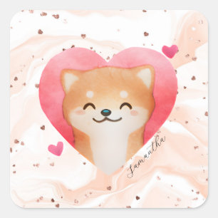 Pegatina Cuadrada Chiba chiba inu en el corazón