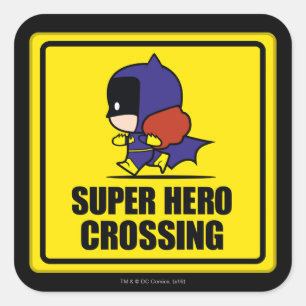 Pegatina Cuadrada Chibi Batwoman Super Hero Cruzando el Rótulo