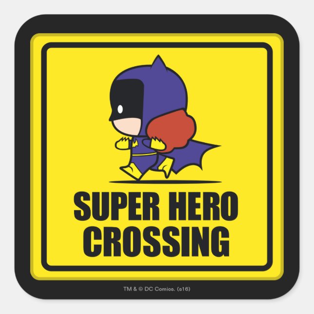 Pegatina Cuadrada Chibi Batwoman Super Hero Cruzando el Rótulo (Anverso)