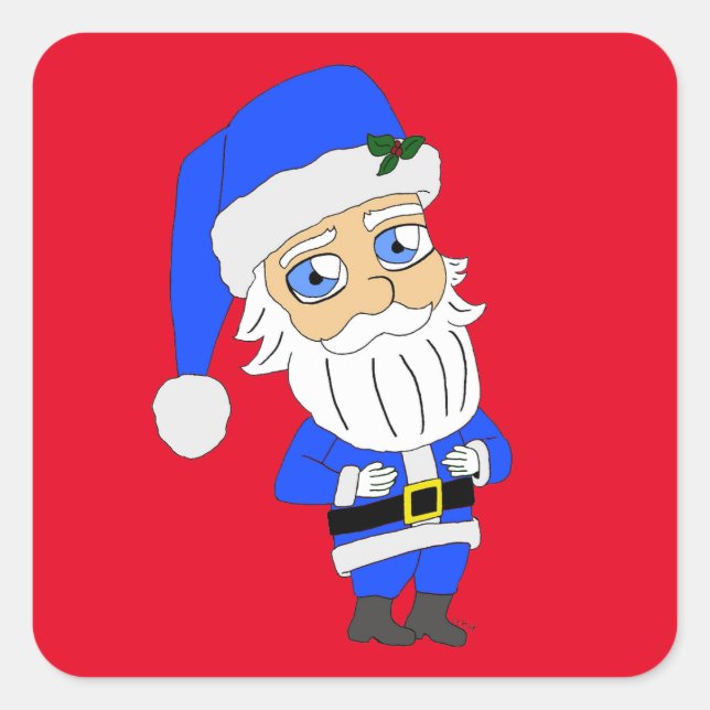 Pegatina Cuadrada Chibi Blue Suit Santa (Anverso)