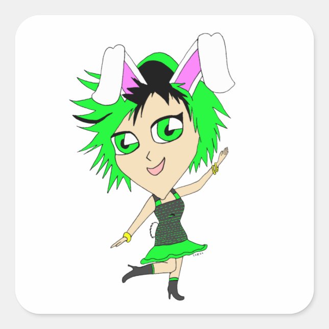 Pegatina Cuadrada chibi bunnygirl (Anverso)