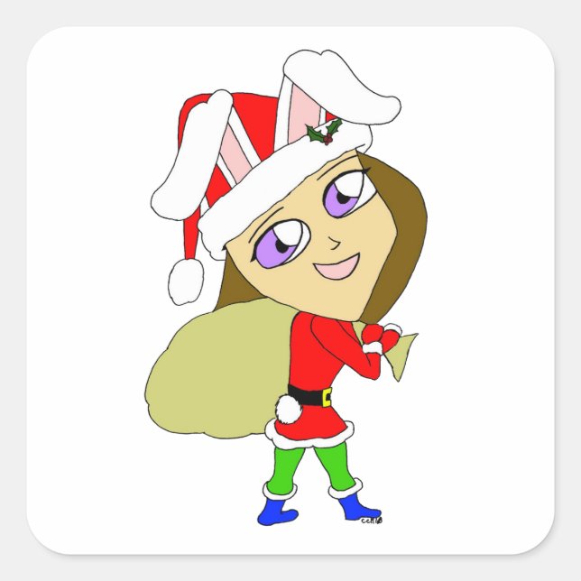 Pegatina Cuadrada chibi bunnygirl (Anverso)