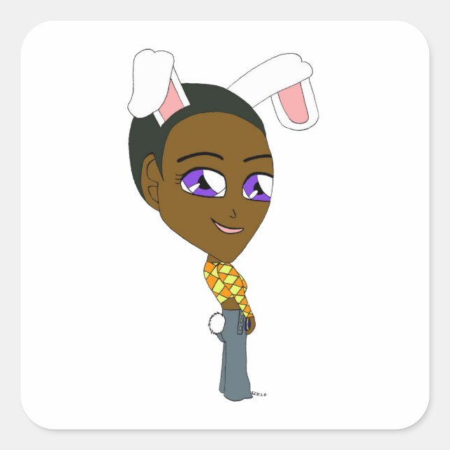 Pegatina Cuadrada chibi bunnygirl (Anverso)