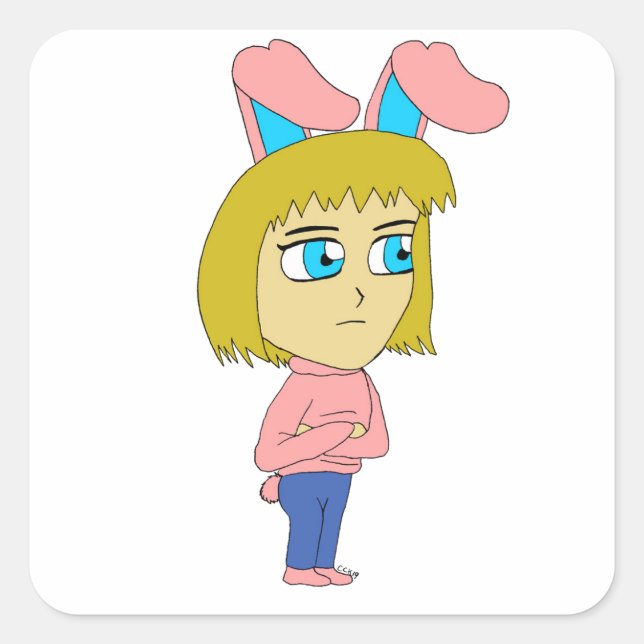 Pegatina Cuadrada chibi bunnygirl (Anverso)