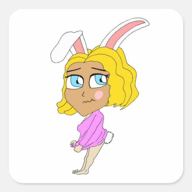 Pegatina Cuadrada chibi bunnygirl (Anverso)