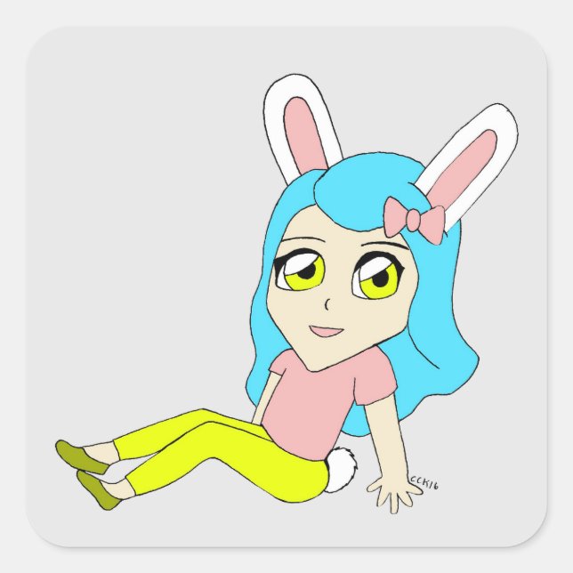 Pegatina Cuadrada chibi bunnygirl (Anverso)