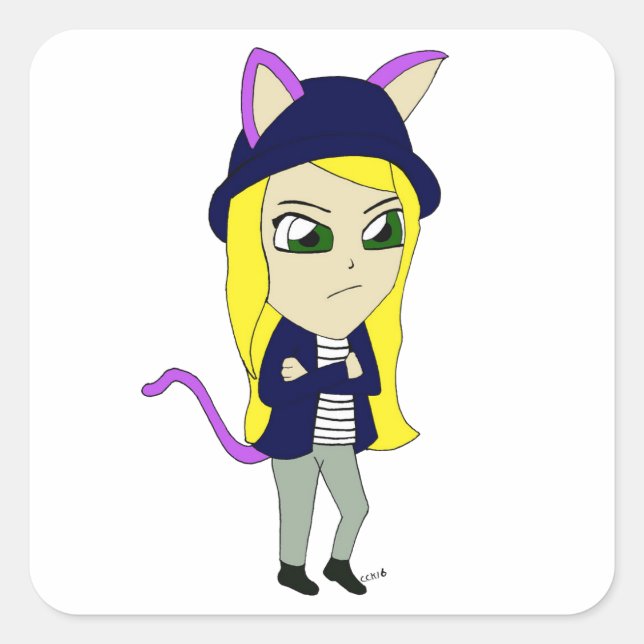 Pegatina Cuadrada chibi catgirl (Anverso)