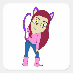 Pegatina Cuadrada chibi catgirl   