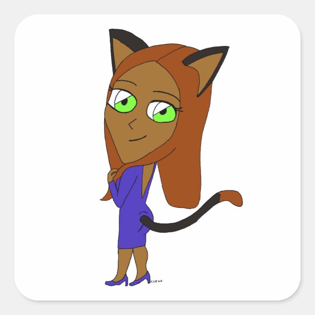 Pegatina Cuadrada chibi catgirl (Anverso)
