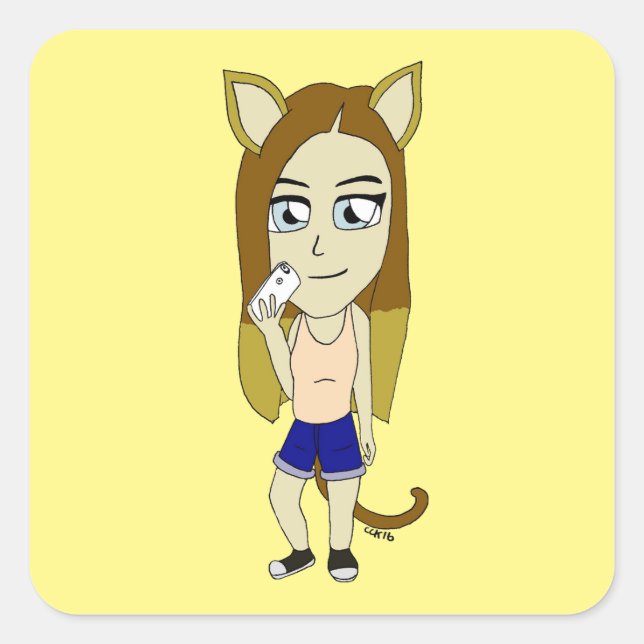 Pegatina Cuadrada Chibi Catgirl (Anverso)