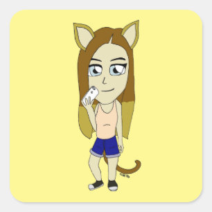 Pegatina Cuadrada Chibi Catgirl